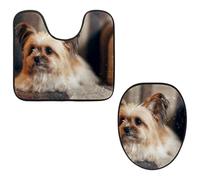 Eslifey Set di 2 copriwater e tappetino per WC a forma di U, set di tappetini per WC Shih Tzu, lavabili in lavatrice, antiscivolo, assorbenti