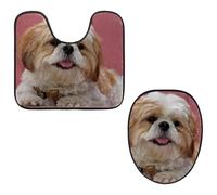 Eslifey Set di 2 copriwater e tappetino per WC a forma di U, set di tappetini per WC Shih Tzu, lavabili in lavatrice, antiscivolo, assorbenti