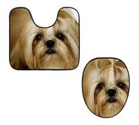 Eslifey Set di 2 copriwater e tappetino per WC a forma di U, set di tappetini per WC Shih Tzu, lavabili in lavatrice, antiscivolo, assorbenti
