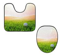 Eslifey Set di 2 copriwater e tappetino per WC a forma di U, tappetino per WC con pallina da golf sul campo da golf, lavabile in lavatrice, antiscivolo, assorbente