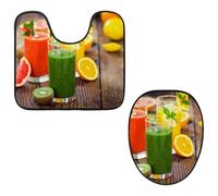 Eslifey Set di 2 tappetini per WC con copriwater a forma di U, con anguria, limone, succo di frutta, lavabili in lavatrice, antiscivolo, assorbenti