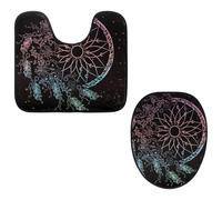 Eslifey Set di 2 tappetini per WC con copriwater a forma di U e piume, motivo acchiappasogni e stelle, lavabili in lavatrice, antiscivolo, assorbenti