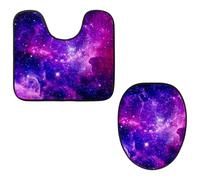 Eslifey Set di 2 tappetini per WC con copriwater a forma di U, motivo: galassia, stelle, cielo, lavabili in lavatrice, antiscivolo, assorbenti
