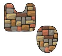 Eslifey Set di 2 tappetini per WC con copriwater e tappetino per WC a forma di U, set di tappetini colorati in mattoni, lavabili in lavatrice, tappetini antiscivolo assorbenti
