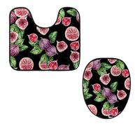 Eslifey Set di 2 tappetini per WC con motivo a foglie di fico e frutta, lavabili in lavatrice, antiscivolo, assorbenti