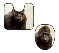 Eslifey Set di 2 tappetini per WC con motivo gorilla a forma di U, lavabili in lavatrice, antiscivolo, assorbenti