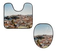 Eslifey Set di 2 tappetini per WC e tappetino per WC a forma di U, bel set di tappetini per WC con città greca, lavabili in lavatrice, antiscivolo, assorbenti
