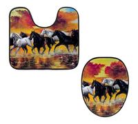Eslifey Set di 2 tappetini per WC e tappetino per WC a forma di U, cavallo libero che scorre attraverso gli spruzzi d'acqua, lavabili in lavatrice, tappetini antiscivolo assorbenti