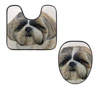 Eslifey Set di 2 tappetini per WC e tappetino per WC a forma di U, con cane Shih Tzu, lavabili in lavatrice, antiscivolo, assorbenti