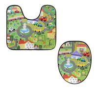 Eslifey Set di 2 tappetini per WC e tappetino per WC a forma di U, con mappa della città, lavabili in lavatrice, antiscivolo, assorbenti