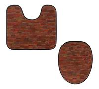 Eslifey Set di 2 tappetini per WC e tappetino per WC a forma di U, con texture a mattoni rossi, lavabili in lavatrice, antiscivolo, assorbenti