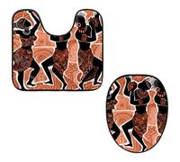 Eslifey Set di 2 tappetini per WC e tappetino per WC a forma di U, motivo africano danzante, lavabili in lavatrice, tappetini antiscivolo assorbenti