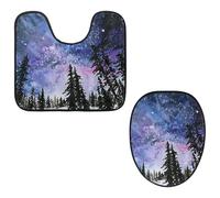 Eslifey Set di 2 tappetini per WC e tappetino per WC a forma di U, motivo: cielo notturno e galassia ad acquerello, lavabili in lavatrice, antiscivolo, assorbenti