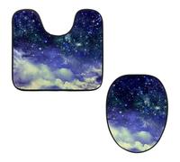 Eslifey Set di 2 tappetini per WC e tappetino per WC a forma di U, motivo: galassia con cielo stellato, lavabili in lavatrice, antiscivolo, assorbenti