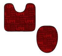 Eslifey Set di 2 tappetini per WC e tappetino per WC a forma di U, motivo lettera d'amore, colore rosso, lavabili in lavatrice, antiscivolo, assorbenti