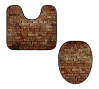 Eslifey Set di 2 tappetini per WC e tappetino per WC a forma di U, motivo muro di mattoni retrò, lavabili in lavatrice, antiscivolo, assorbenti