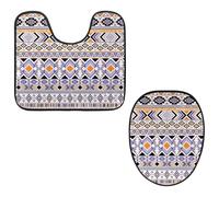 Eslifey Set di 2 tappetini per WC e tappetino per WC a forma di U, set da 2 pezzi, tappetino da bagno gitano, tribale, etnico, geometrico, lavabile in lavatrice, antiscivolo e assorbente
