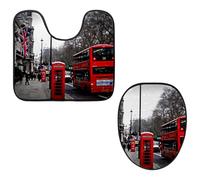 Eslifey Set di 2 tappetini per WC e tappetino per WC a forma di U, set di tappetini per WC con autobus rosso di Londra, lavabili in lavatrice, antiscivolo, assorbenti