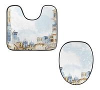 Eslifey Set di 2 tappetini per WC e tappetino per WC a forma di U, set di tappetini per WC con edificio della città mediterranea, lavabili in lavatrice, tappetini antiscivolo assorbenti