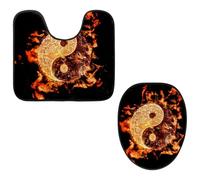 Eslifey Set di 2 tappetini per WC e tappetino per WC a forma di U, set di tappetini per WC con fiamma Tai Chi, lavabili in lavatrice, tappetini antiscivolo assorbenti
