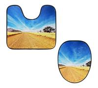 Eslifey Set di 2 tappetini per WC e tappetino per WC a forma di U, set di tappetini per WC con paesaggio africano del deserto stradale, lavabili in lavatrice, tappetini antiscivolo assorbenti
