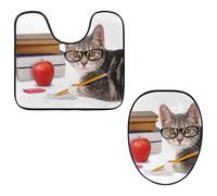 Eslifey Set di 2 tappetini per WC e tappetino per WC a forma di U, set di tappetini per WC per studiare gatti, lavabili in lavatrice, tappetini antiscivolo assorbenti