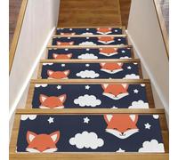 Eslifey Simpatica volpe con nuvole e stelle per gradini in legno, confezione da 15, 76,2 x 20,3 cm, antiscivolo, per interni, per cani, bambini, anziani, con adesivo riutilizzabile