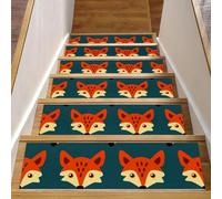 Eslifey Simpatiche piccole volpi per gradini in legno, confezione da 15 pezzi, 76,2 x 20,3 cm, antiscivolo, per interni, per cani, bambini, anziani, con adesivo riutilizzabile
