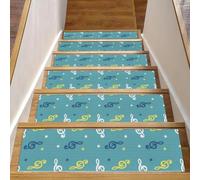 Eslifey Simpatici gradini per gradini in legno, motivo note musicali, blu, gialli, bianchi, antiscivolo, per interni, 76,2 x 20,3 cm, per scale, per cani, bambini, anziani, con adesivo riutilizzabile