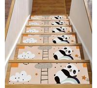 Eslifey Simpatici tappetini per scale in legno, motivo panda, luna, arcobaleni, nuvole, per gradini in legno, confezione da 15, 76,2 x 20,3 cm, antiscivolo, per interni, per cani, bambini, anziani