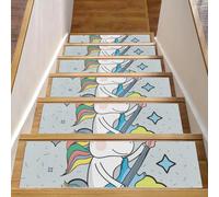 Eslifey Simpatico unicorno suona la chitarra gradini per gradini in legno, confezione da 15, 76,2 x 20,3 cm, antiscivolo, per interni, per cani, bambini, anziani, con adesivo riutilizzabile