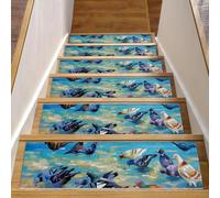 Eslifey Tappetini antiscivolo per scale in legno, per interni, 76,2 x 20,3 cm, motivo: piccioni sulla costa del Mar Nero, per cani, bambini, anziani, con adesivo riutilizzabile, confezione da 15
