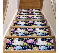 Eslifey Tappetini per scale in legno, antiscivolo, per interni, 76,2 x 20,3 cm, con motivo a nuvole colorate, per cani, bambini, anziani, con adesivo riutilizzabile, confezione da 15