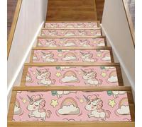 Eslifey Tappetini per scale in legno, antiscivolo, per interni, 76,2 x 20,3 cm, motivo con unicorni, nuvole e stelle, per cani, bambini, anziani, con adesivo riutilizzabile, confezione da 15
