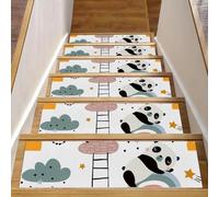 Eslifey Tappetini per scale in legno, antiscivolo, per interni, 76,2 x 20,3 cm, motivo: panda addormentato, nuvole, nuvole, per cani, bambini, anziani, con adesivo riutilizzabile, confezione da 15