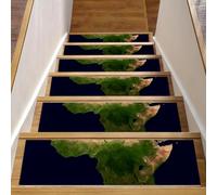 Eslifey Tappetini per scale in legno con mappa del continente africano e della natura, 76,2 x 20,3 cm, antiscivolo, per interni, per cani, bambini e anziani, con adesivo riutilizzabile