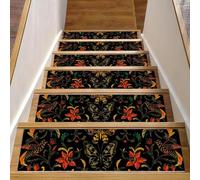 Eslifey Tappetini per scale in legno con motivo popolare, con fiori colorati, rape, gatti, uccelli, per interni, antiscivolo, per cani, bambini, anziani, con adesivo riutilizzabile, 76,2 x 20,3 cm