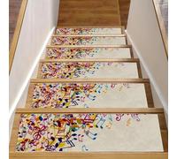 Eslifey Tappetini per scale in legno con note musicali colorate, confezione da 15, 76,2 x 20,3 cm, antiscivolo, per interni, per cani, bambini, anziani, con adesivo riutilizzabile