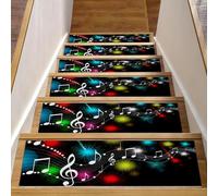 Eslifey Tappetini per scale in legno con note musicali, confezione da 15, 76,2 x 20,3 cm, antiscivolo, per interni, per cani, bambini, anziani, con adesivo riutilizzabile