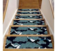 Eslifey Tappetini per scale in legno con nuvole cinesi, confezione da 15 pezzi, 76,2 x 20,3 cm, antiscivolo, per interni, per cani, bambini, anziani, con adesivo riutilizzabile