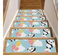 Eslifey Tappetini per scale in legno con palloncini colorati e nuvole, motivo panda, confezione da 15 pezzi, 76,2 x 20,3 cm, antiscivolo, per interni, per cani, bambini, anziani, con adesivo