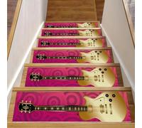 Eslifey Tappetini per scale in legno con stampa a chitarra, colore oro, confezione da 15 pezzi, 76,2 x 20,3 cm, antiscivolo, per interni, per cani, bambini, anziani, con adesivo riutilizzabile