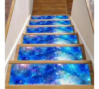 Eslifey Tappetini per scale in legno con unicorno, galassia, cielo stellato, confezione da 15, 76,2 x 20,3 cm, antiscivolo, per interni, per cani, bambini e anziani, con adesivo riutilizzabile