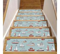 Eslifey Tappetini per scale in legno, motivo a barca, per trasporto d'acqua, per scale, per interni, antiscivolo, per cani, bambini, anziani, con adesivo riutilizzabile, 76,2 x 20,3 cm, confezione da