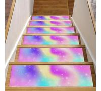 Eslifey Tappetini per scale in legno, motivo a rete arcobaleno, fantasia con fata, confezione da 15 pezzi, 76,2 x 20,3 cm, antiscivolo, per interni, per cani, bambini, anziani, con adesivo