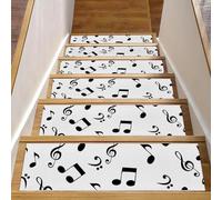 Eslifey Tappetini per scale in legno, motivo astratto, note musicali, colore nero, confezione da 15, 76,2 x 20,3 cm, antiscivolo, per interni, per cani, bambini, anziani, con adesivo riutilizzabile