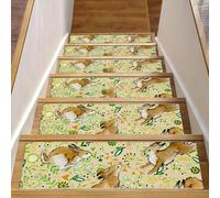 Eslifey Tappetini per scale in legno, motivo coniglietto pasquale, motivo foglie, 76,2 x 20,3 cm, antiscivolo, per interni, per cani, bambini e anziani, con adesivo riutilizzabile