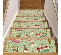 Eslifey Tappetini per scale in legno, motivo gelato alla menta, per dessert, colori vivaci, per scale, per interni, 76,2 x 20,3 cm, antiscivolo, per cani, bambini e anziani, con adesivo riutilizzabile