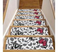Eslifey Tappetini per scale in legno, motivo leopardato con farfalle, confezione da 15 pezzi, 76,2 x 20,3 cm, antiscivolo, per interni, per cani, bambini, anziani, con adesivo riutilizzabile