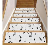 Eslifey Tappetini per scale in legno, motivo note musicali, colore nero, 76,2 x 20,3 cm, antiscivolo, per interni, per cani, bambini, anziani, con adesivo riutilizzabile, confezione da 15